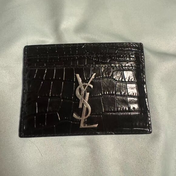 Saint Laurent Handbags - NWT Saint Laurent Black Croc-Embossed Card Holder